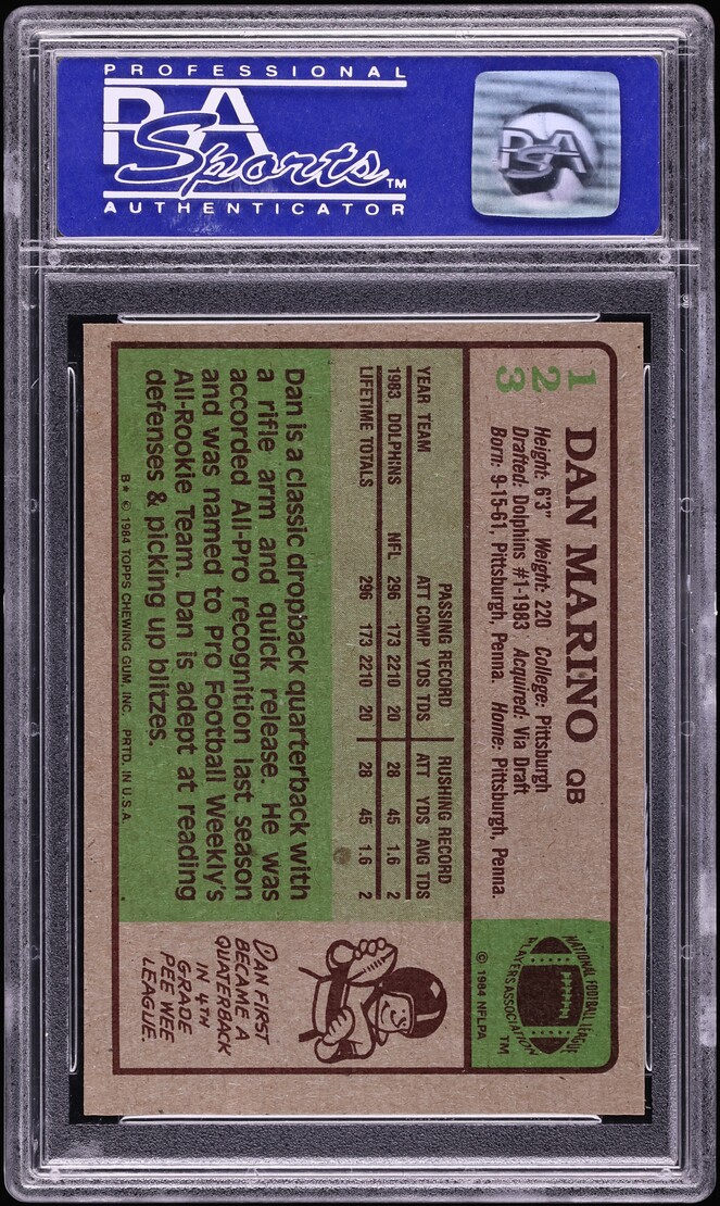 1984 Topps Football Dan Marino ROOKIE #123 PSA 9 MINT - Photo 2