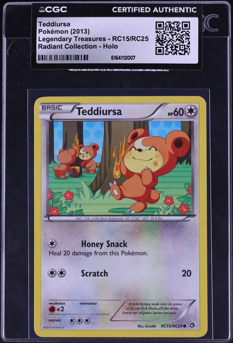 2013 Pokemon Black & White Legendary Treasures Radiant Collection Holo Teddiursa #RC15 CGC AUTH