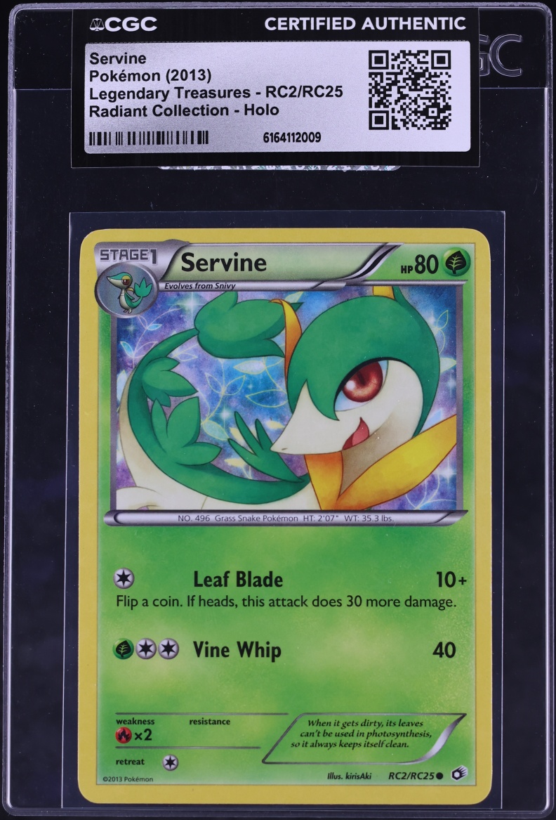 2013 Pokemon Black & White Legendary Treasures Radiant Collection Holo Servine #RC2 CGC AUTH