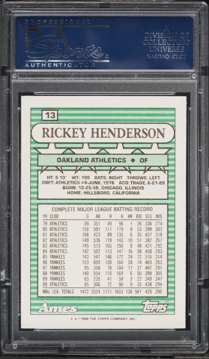 1990 Ames All-Stars Rickey Henderson #13 PSA 10 GEM MINT