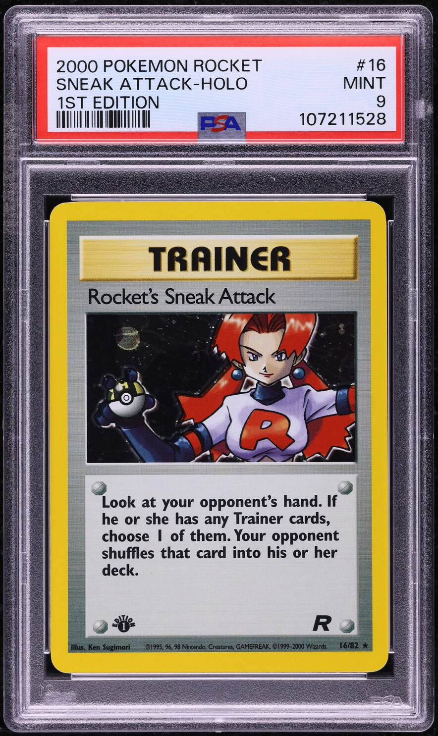 2000 Pokemon Team Rocket 1st Edition Holo Rocket's Sneak Attack #16 PSA 9 MINT