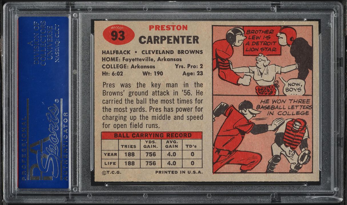 1957 Topps Football Preston Carpenter #93 PSA 8 NM-MT