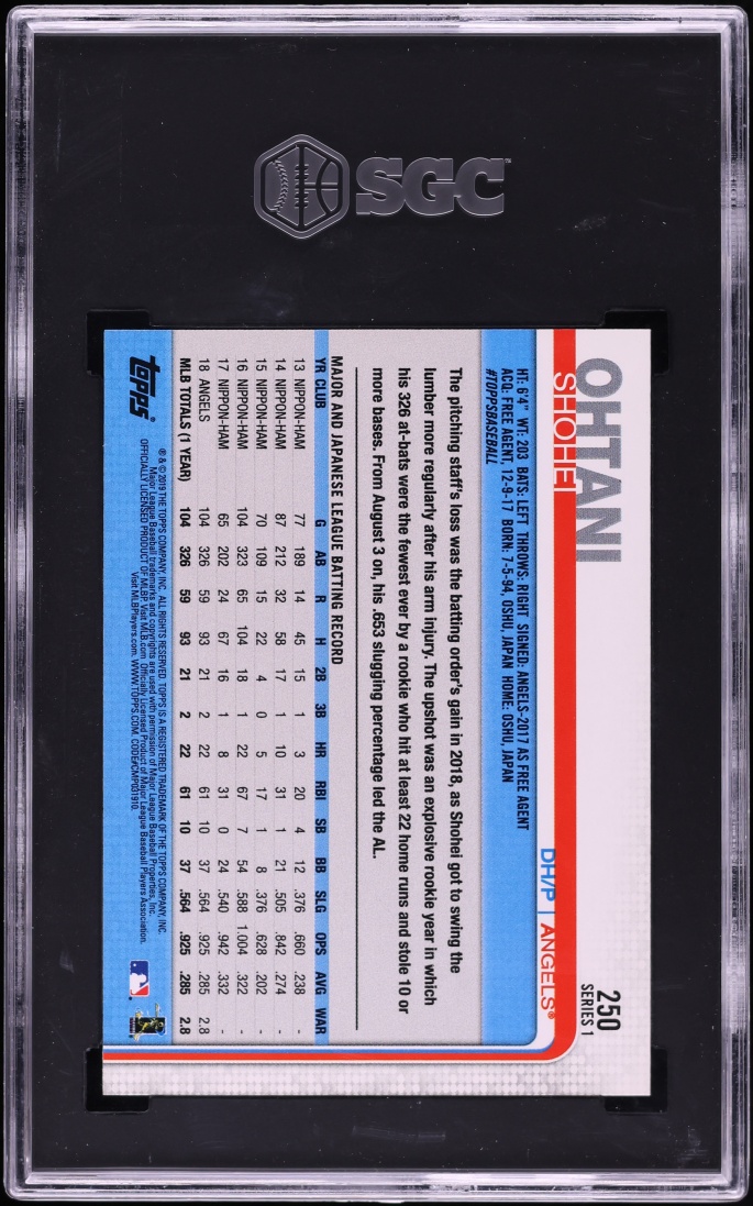2019 Topps Shohei Ohtani #250 SGC 10 GEM MINT