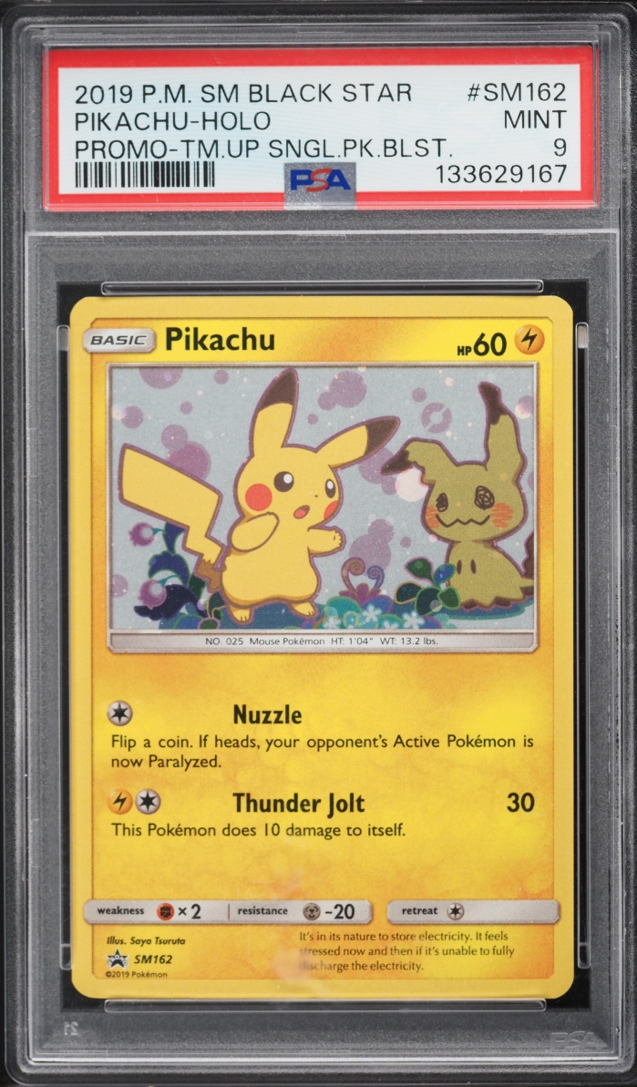 2019 Pokemon Sun & Moon Promo Team Up Holo Pikachu #SM162 PSA 9 MINT