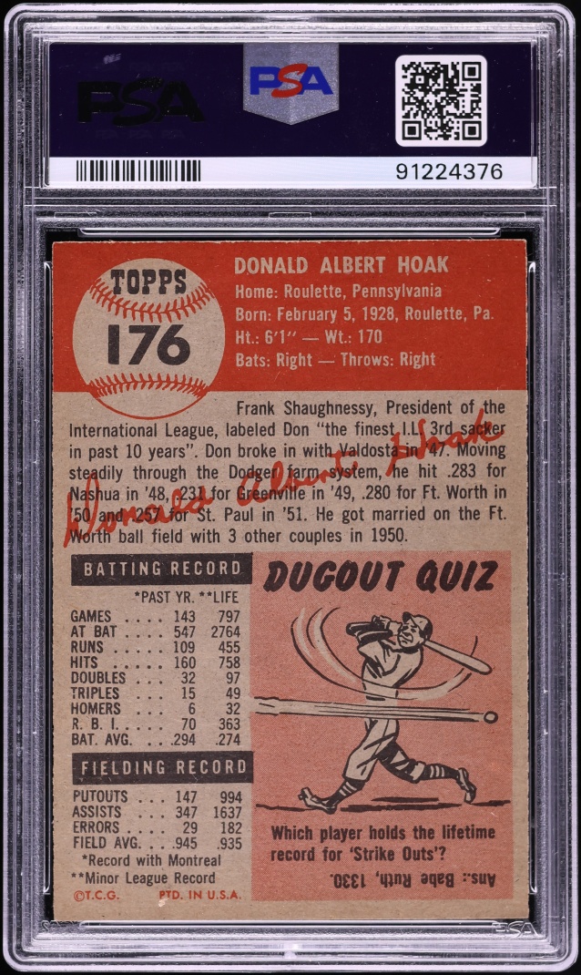 1953 Topps Don Hoak #176 PSA 6 EXMT