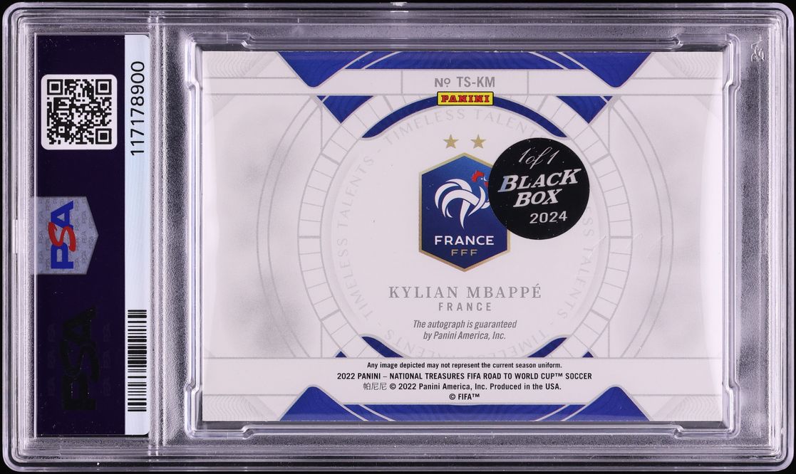 2024 Panini Black Box '22 National Treasures Platinum Kylian Mbappe AUTO 1/1 #TSKM PSA 8 NM-MT