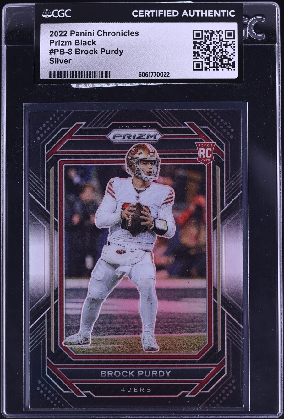 2022 Panini Chronicles Prizm Black Silver Brock Purdy ROOKIE #PB-8 CGC AUTH