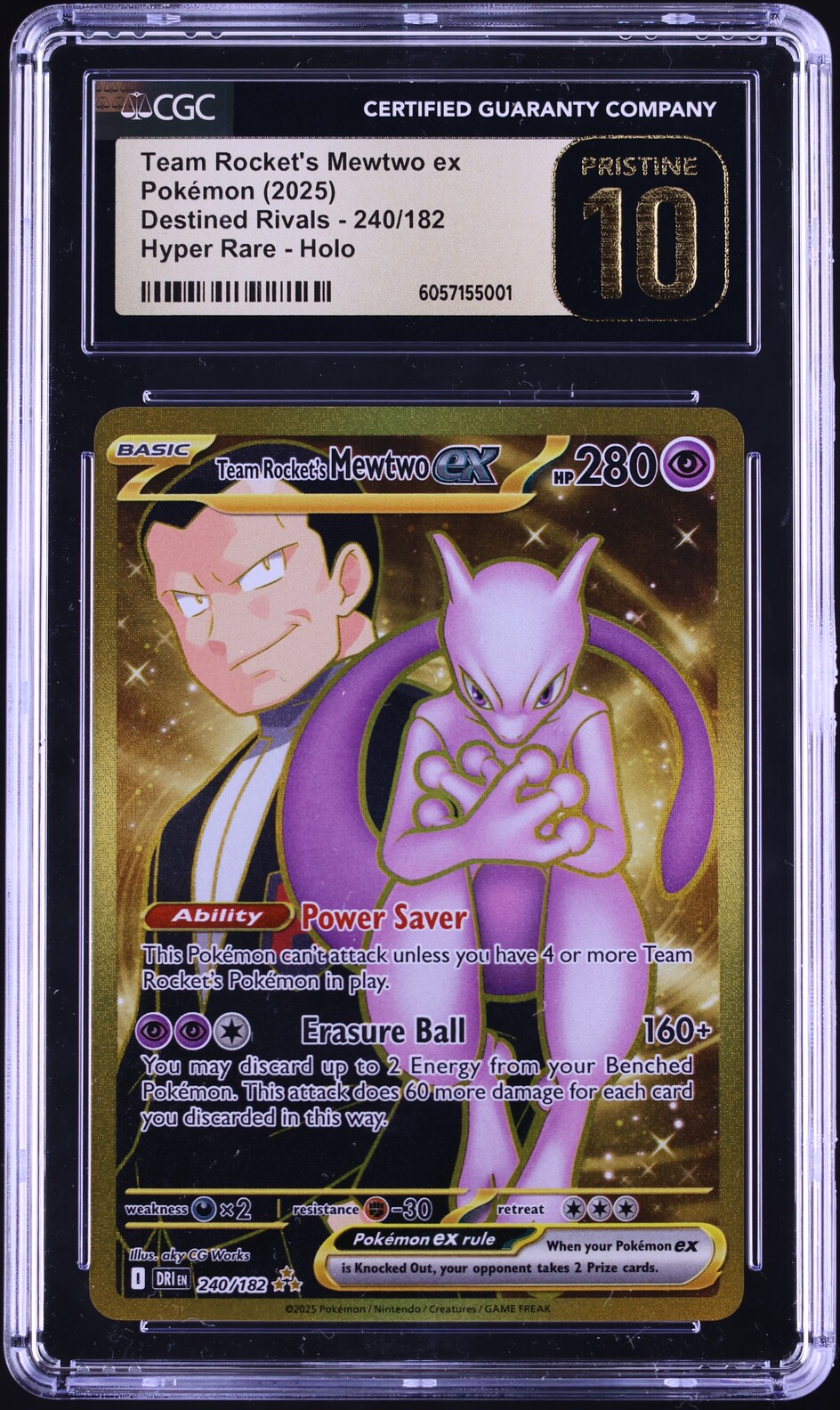 2025 Pokemon Scarlet & Violet Destined Rivals Gold Rare Team Rocket's Mewtwo ex #240 CGC 10