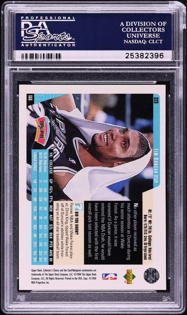 1997 Collector's Choice Tim Duncan ROOKIE #323 PSA 10 GEM MINT