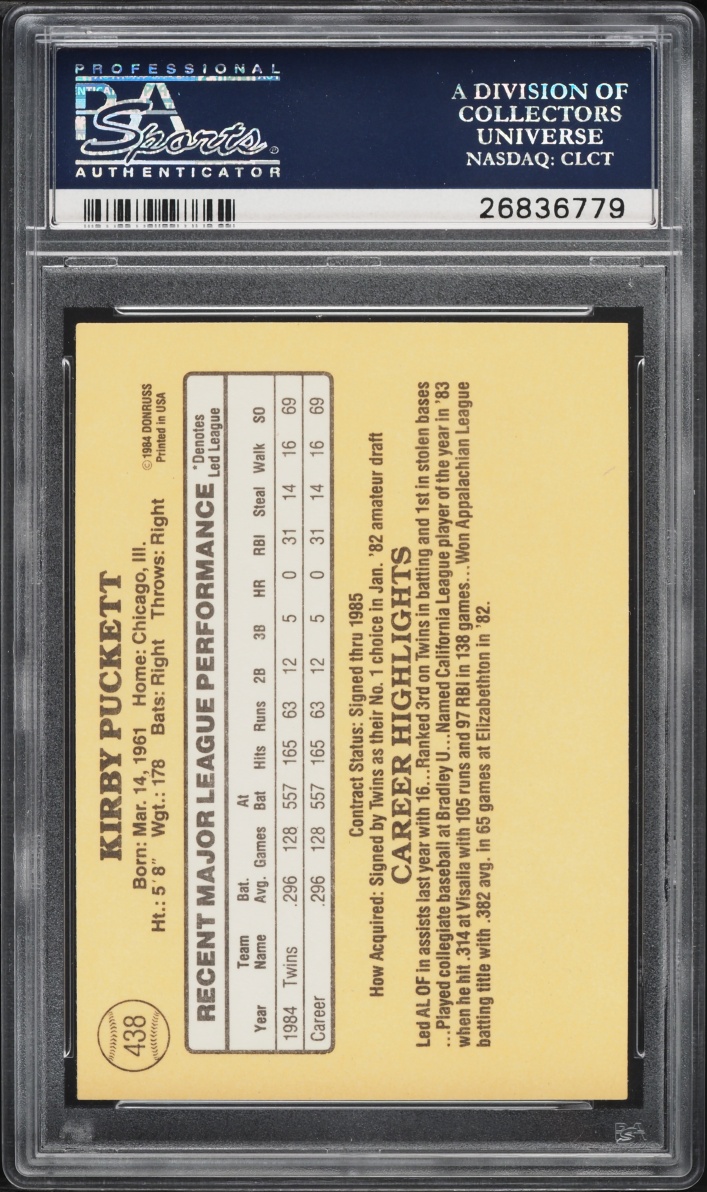1985 Donruss Kirby Puckett ROOKIE #438 PSA 10 GEM MINT