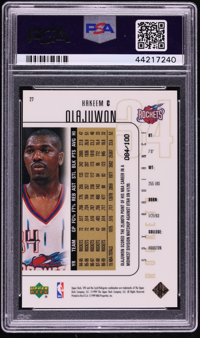1999 SPx Radiance Hakeem Olajuwon #27 PSA 9 MINT - Photo 2