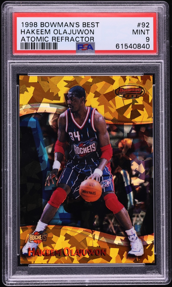 1998 Bowman's Best Atomic Refractor Hakeem Olajuwon /100 #92 PSA 9 MINT