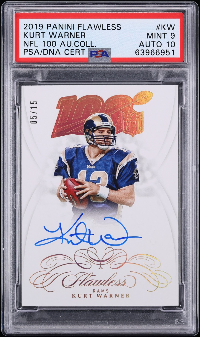 2019 Panini Flawless NFL 100 Collection Kurt Warner AUTO DNA 10 /15 #NFL100-KW PSA 9 MINT