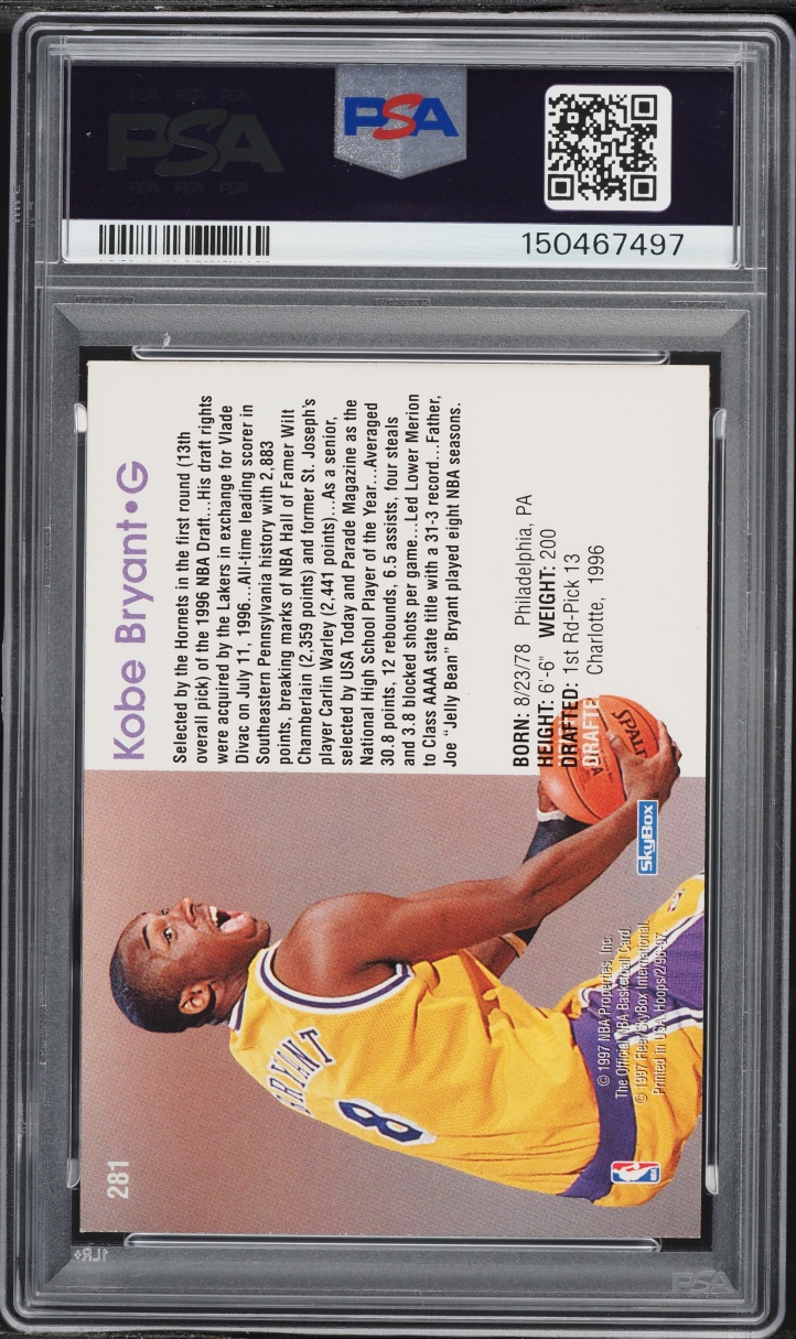 1996 Hoops Kobe Bryant ROOKIE #281 PSA 7 NRMT