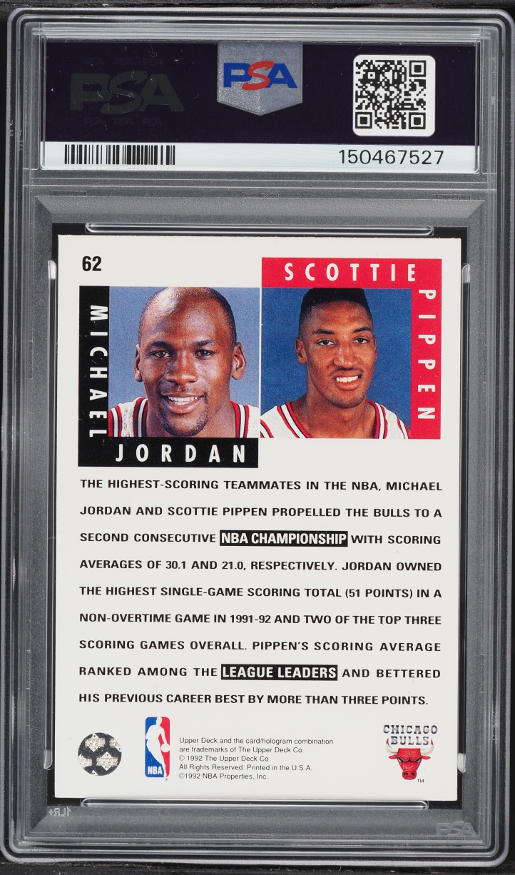 1992 Upper Deck Basketball Michael Jordan Scottie Pippen #62 PSA 6 EXMT