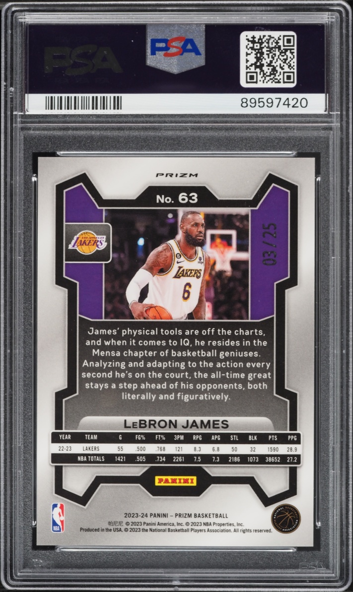 2023 Panini Prizm Mojo LeBron James /25 #63 PSA 10 GEM MINT