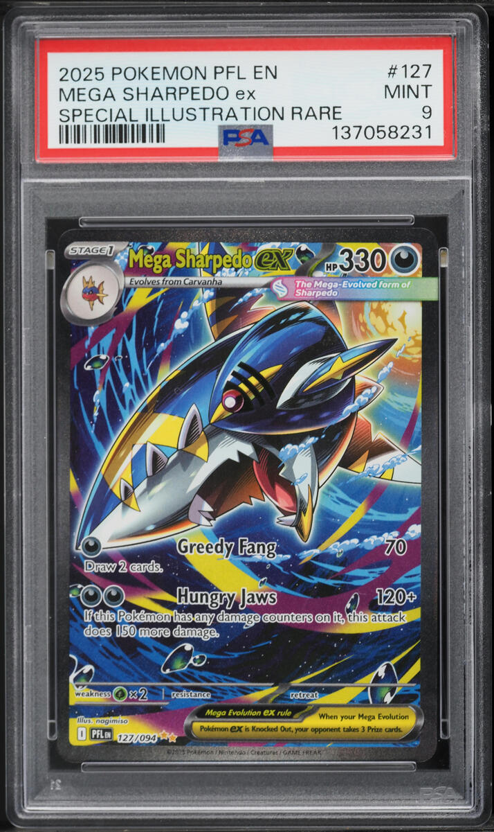 2025 Pokemon Mega Phantasmal Flames SIR Mega Sharpedo ex #127 PSA 9 MINT