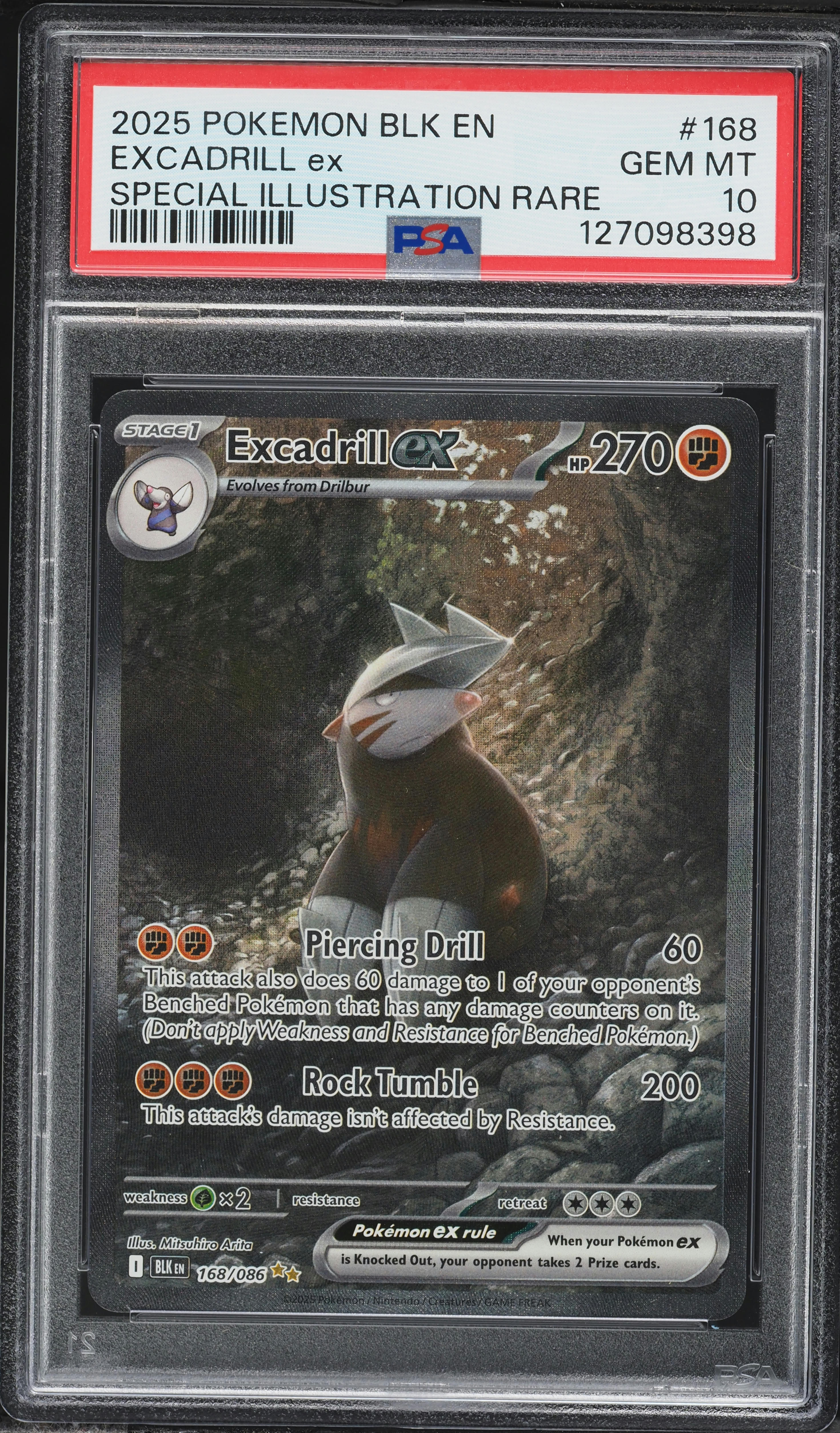 2025 Pokemon Scarlet & Violet Black Bolt SIR Excadrill EX #168 PSA 10 GEM MINT