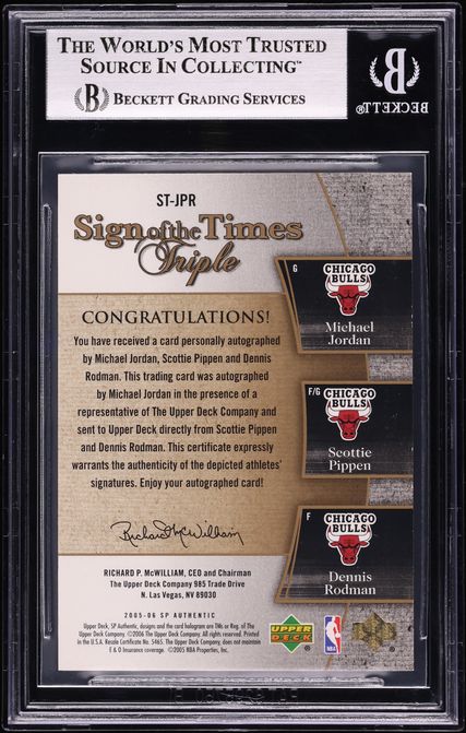 2005 SP Authentic SOTT Michael Jordan Scottie Pippen Dennis Rodman AUTO /15 #JPR BGS 8.5 NM-MT+