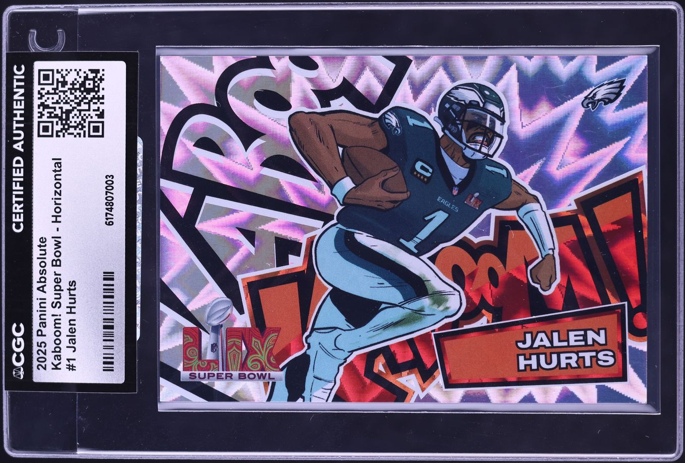 2025 Absolute Kaboom! Super Bowl Horizontal Jalen Hurts #1 CGC AUTH