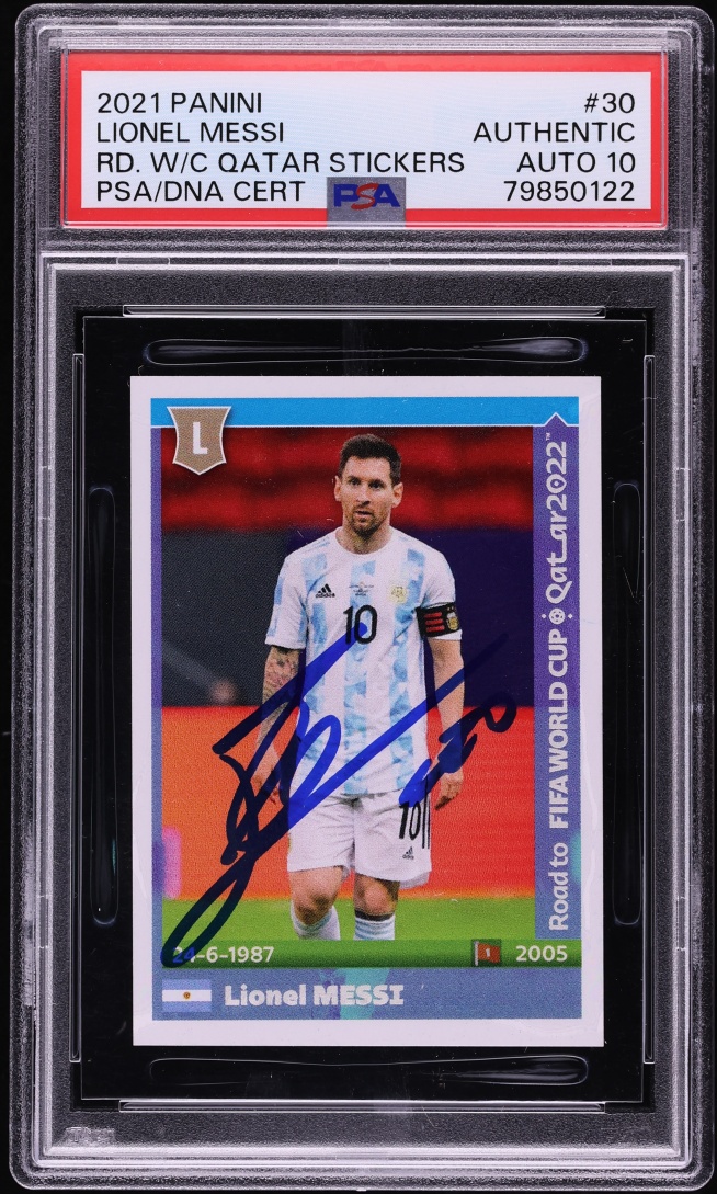 2021 Panini Road To FIFA World Cup Qatar Stickers Lionel Messi AUTO DNA 10 #30 PSA AUTH