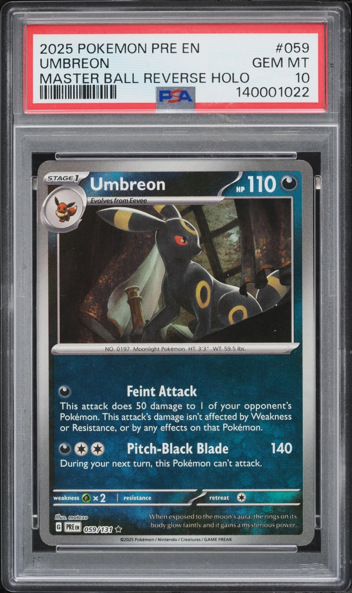 2025 Pokemon SV Prismatic Evolutions Reverse Master Ball Holo Umbreon #59 PSA 10 GEM MINT