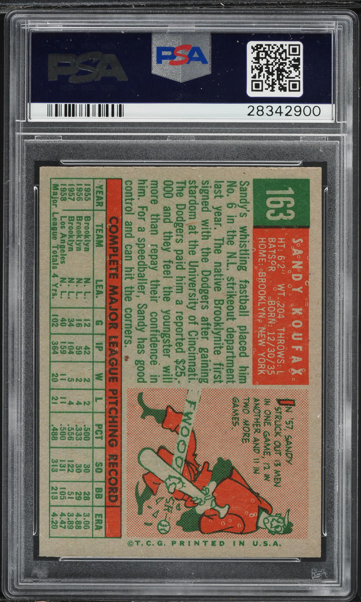 1959 Topps Sandy Koufax #163 PSA 8.5 NM-MT+