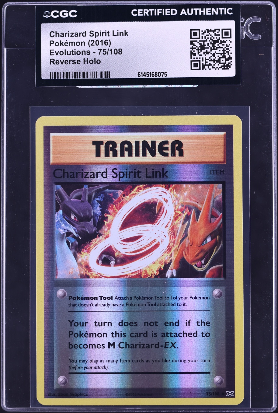 2016 Pokemon XY Evolutions Reverse Holo Charizard Spirit Link #75 CGC AUTH