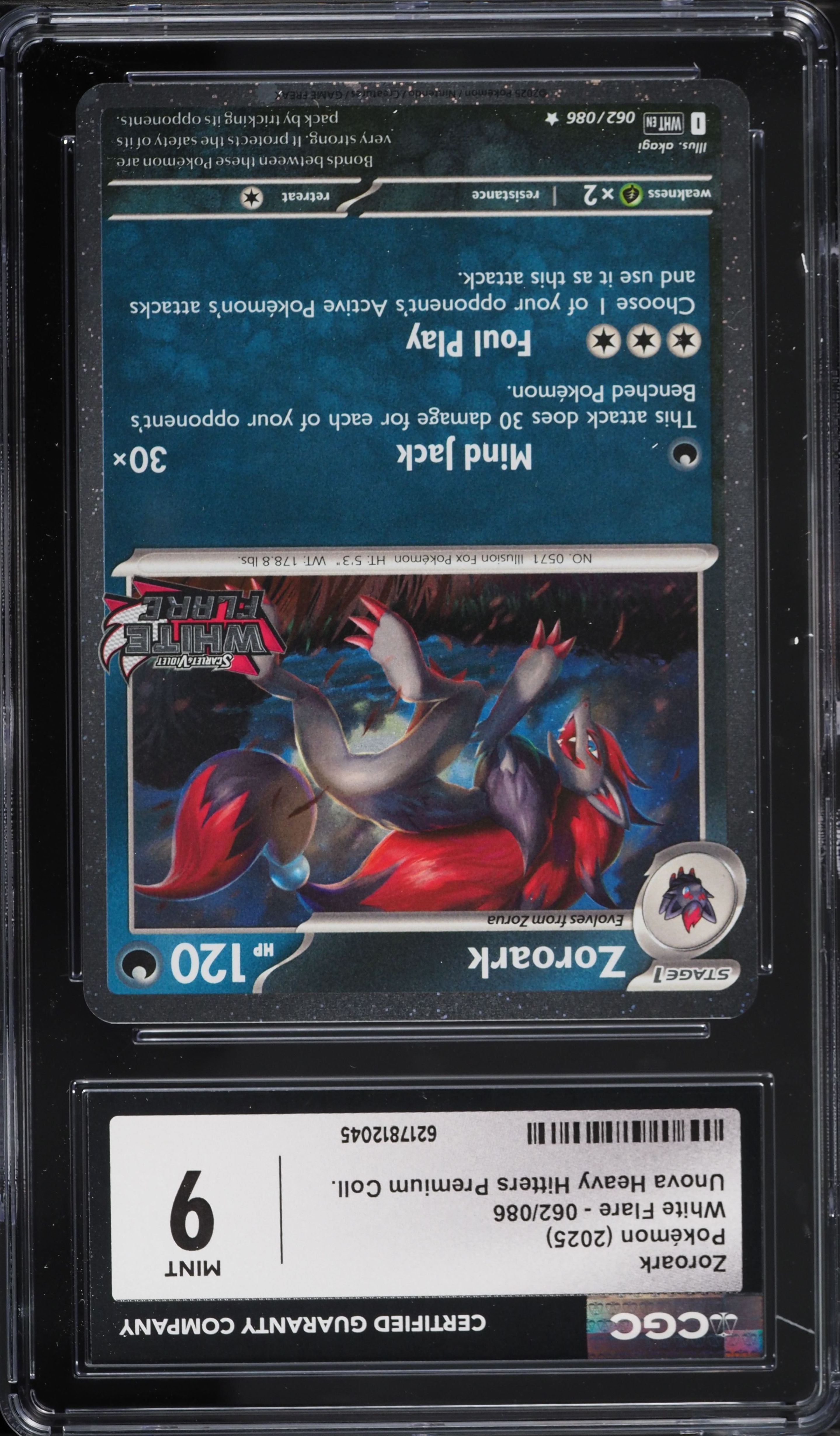 2025 Pokemon Scarlet & Violet White Flare Unova Heavy Hitters Premium Zoroark #62 CGC 9 MINT