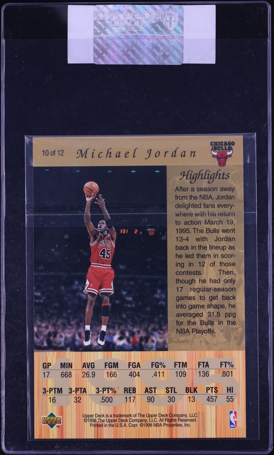1998 Upper Deck Gatorade Michael Jordan #10 CGC AUTH