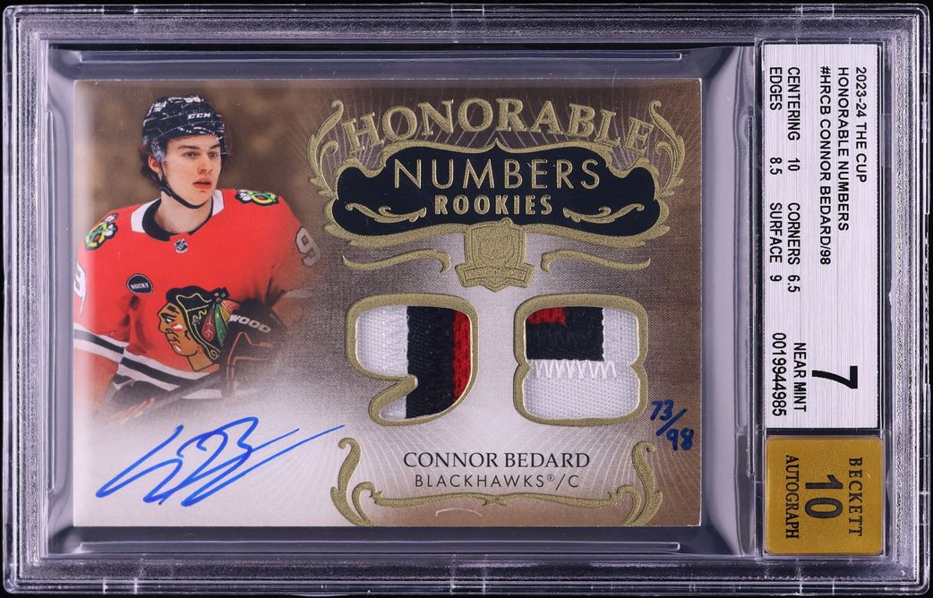 2023 The Cup Honorable Numbers Connor Bedard ROOKIE PATCH AUTO /98 #HRCB BGS 7 NRMT