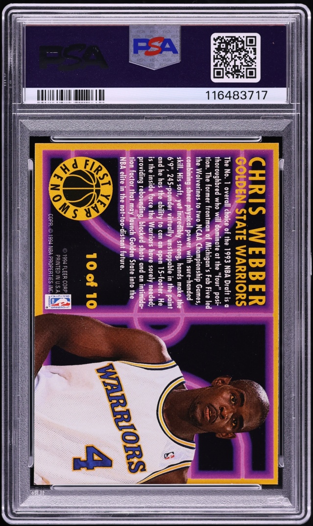 1993 Fleer 1st Year Phenoms Chris Webber ROOKIE #10 PSA 6 EXMT