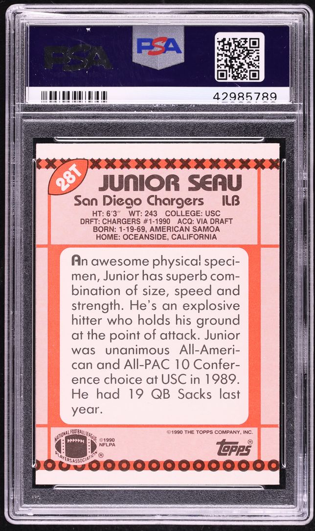 1990 Topps Traded Junior Seau ROOKIE #28T PSA 8 NM-MT