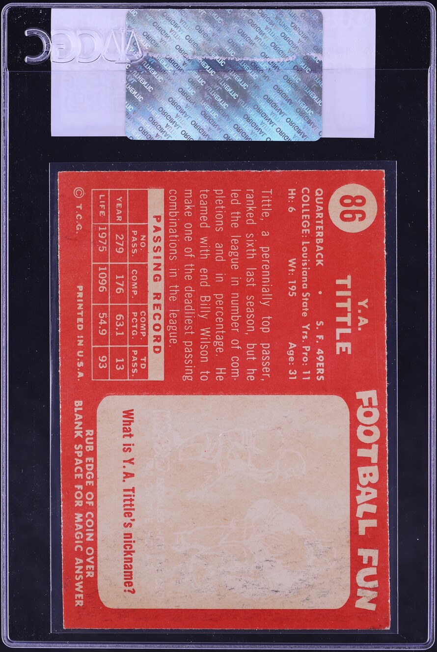 1958 Topps Football Y.A. Tittle #86 CGC AUTH