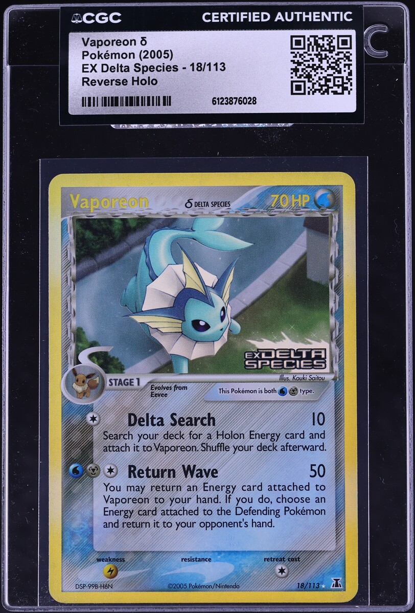 2005 Pokemon EX Delta Species Reverse Holo Vaporeon #18 CGC AUTH