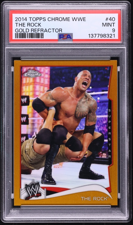 2014 Topps Chrome WWE Gold Refractor The Rock /50 #40 PSA 9 MINT