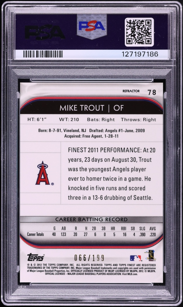 2012 Finest Green Refractor Mike Trout /199 #78 PSA 10 GEM MINT