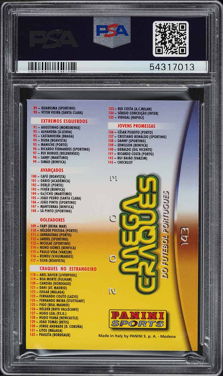 2002 Panini Sports Mega Craques Checklist w/ Cristiano Ronaldo #143 PSA 9 MINT