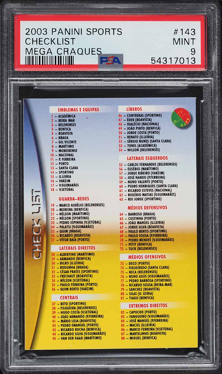2002 Panini Sports Mega Craques Checklist w/ Cristiano Ronaldo #143 PSA 9 MINT