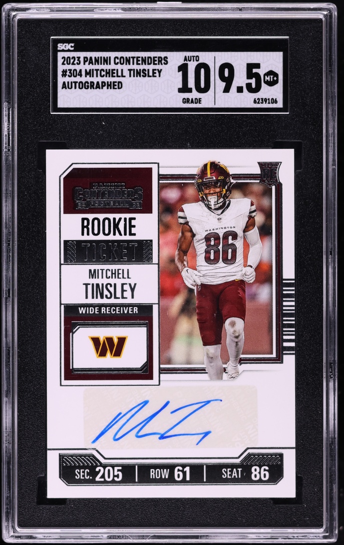 2023 Panini Contenders Mitchell Tinsley ROOKIE AUTO #304 SGC 9.5 MINT+