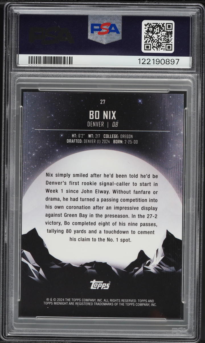 2024 Topps Midnight Equinox Bo Nix ROOKIE /20 #27 PSA 9 MINT