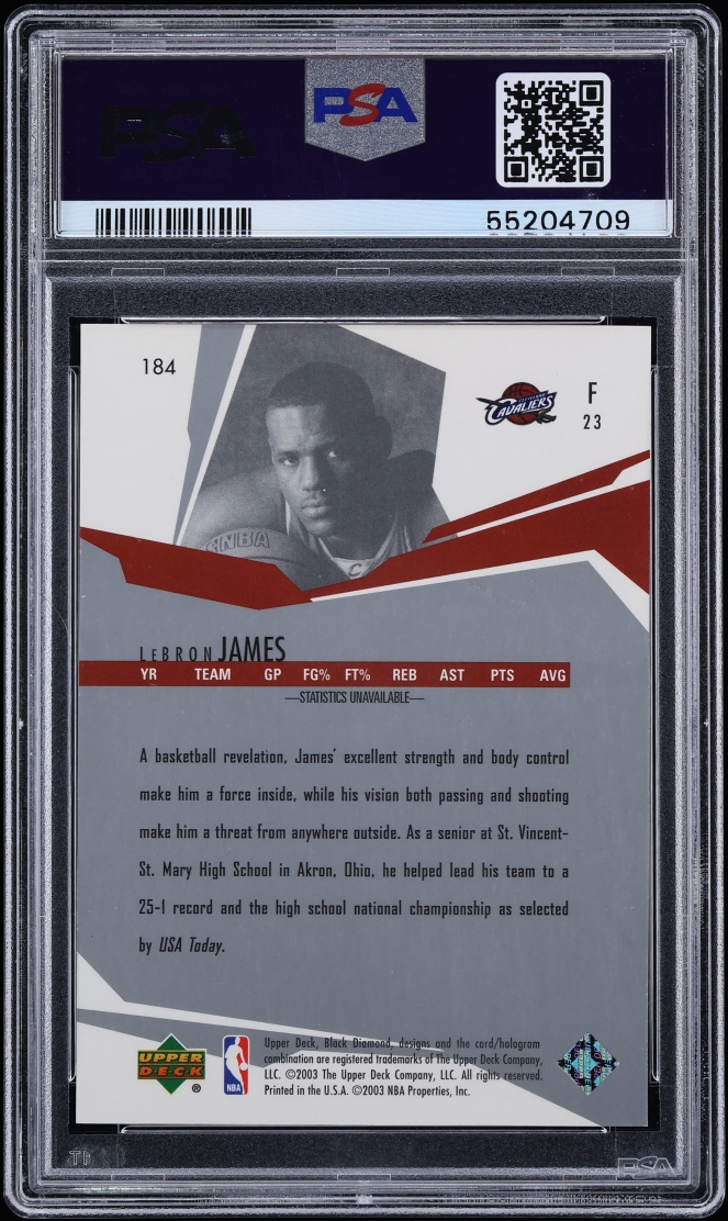 2003 Black Diamond LeBron James ROOKIE #184 PSA 10 GEM MINT - Photo 2