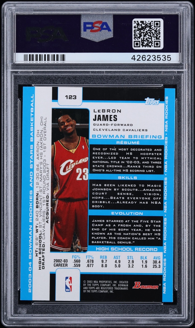 2003 Bowman Rookies & Stars LeBron James ROOKIE #123 PSA 9 MINT - Photo 2