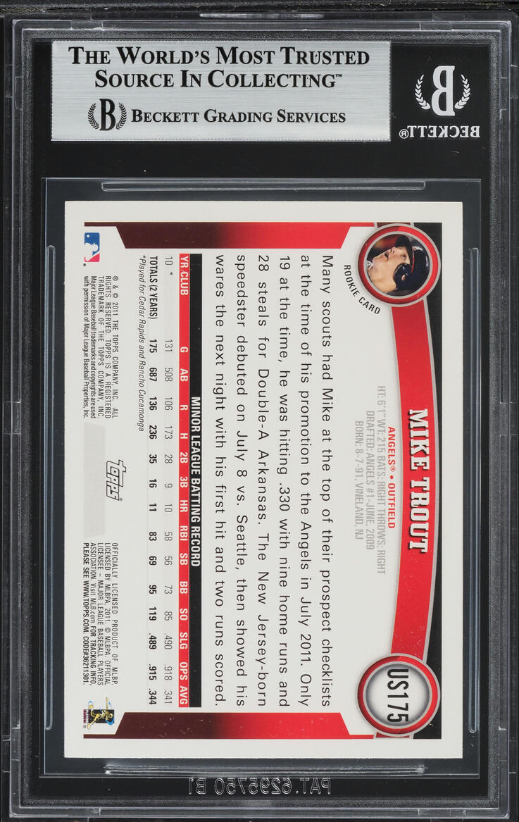 2011 Topps Update Diamond Anniversary Mike Trout ROOKIE #US175 BGS 9 MINT
