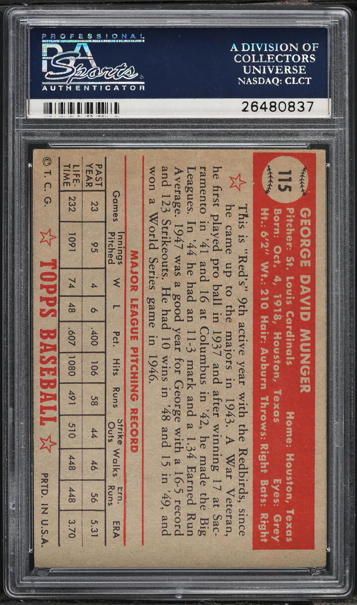 1952 Topps George Munger #115 PSA 5 EX