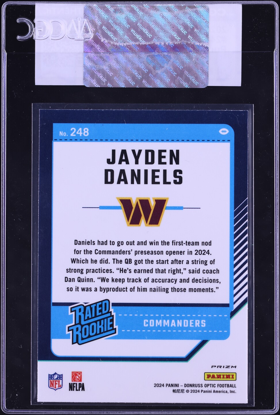 2024 Donruss Optic Purple Shock Jayden Daniels ROOKIE #248 CGC AUTH
