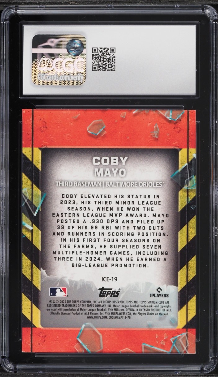 2025 Stadium Club In Case Of Emergency Coby Mayo ROOKIE #ICE-19 CGC 9.5 MINT+