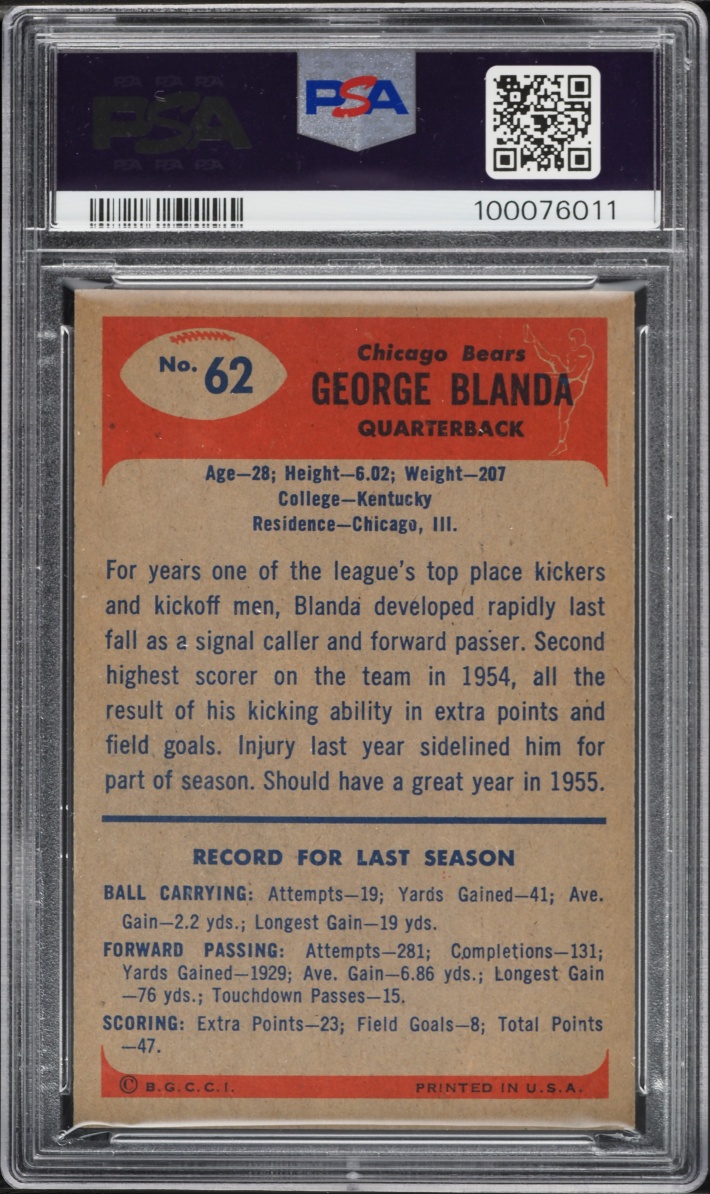 1955 Bowman Football George Blanda #62 PSA 9 MINT