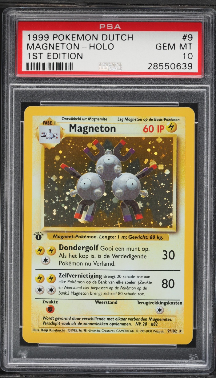 1999 Pokemon Dutch Base Set 1st Edition Holo Magneton #9 PSA 10 GEM MINT