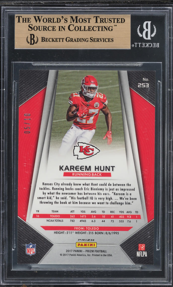 2017 Panini Prizm Gold Kareem Hunt ROOKIE /10 #253 BGS 10 PRISTINE